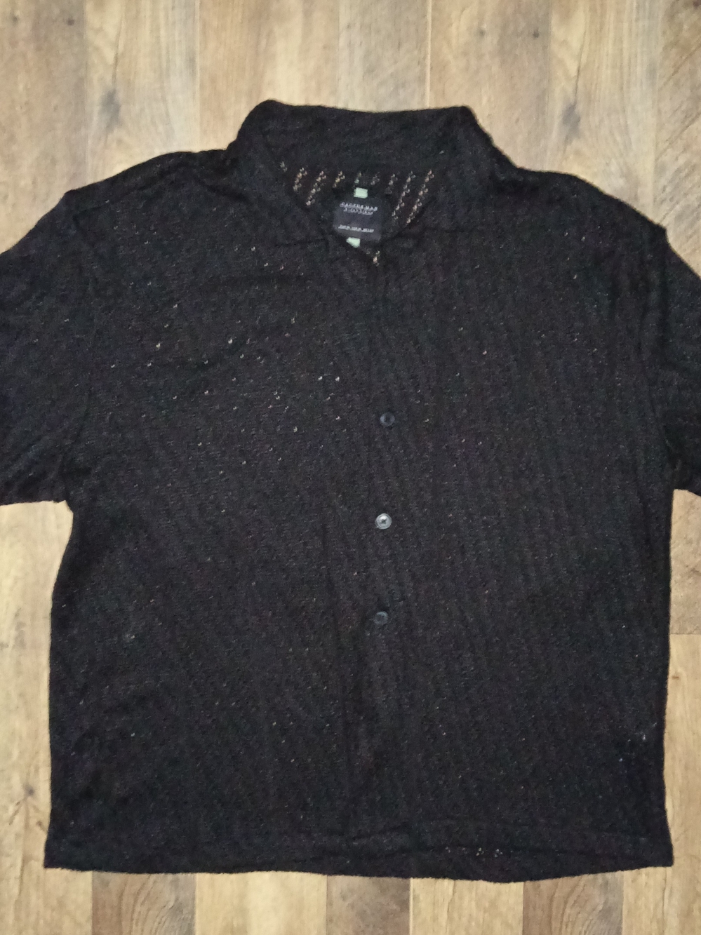 Men's Black Textured Casual Button-Down Shirt XL